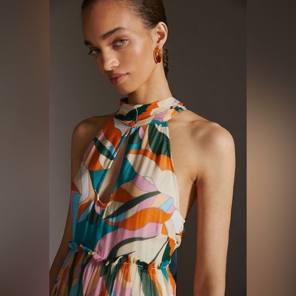 Anthropologie Maeve Keyhole Halter Maxi Dress in Blue Multi Size 1X Plus. - Picture 13 of 15